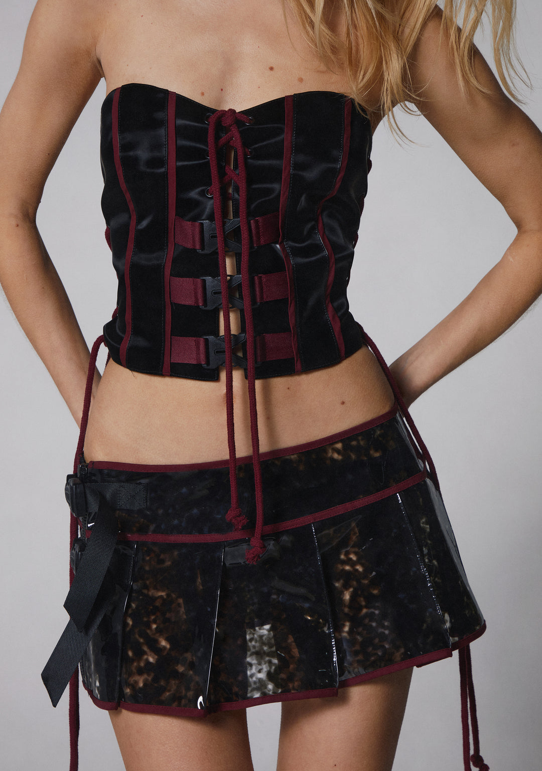 Womens PVC Pleated Mini Skirt With Buckles And Zippers Club Exx - Black - Image 6