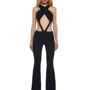 Womens Strappy Criss Cross Jumpsuit Club Exx - Black