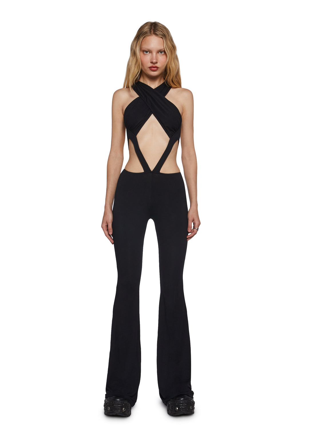Womens Strappy Criss Cross Jumpsuit Club Exx - Black