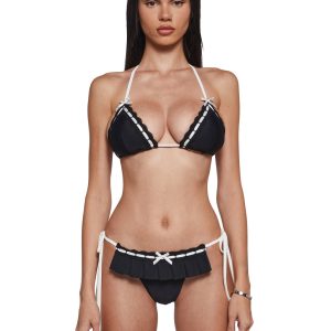 Womens Ribbon Bikini Top And Bottom Set Generation Kiss - Black