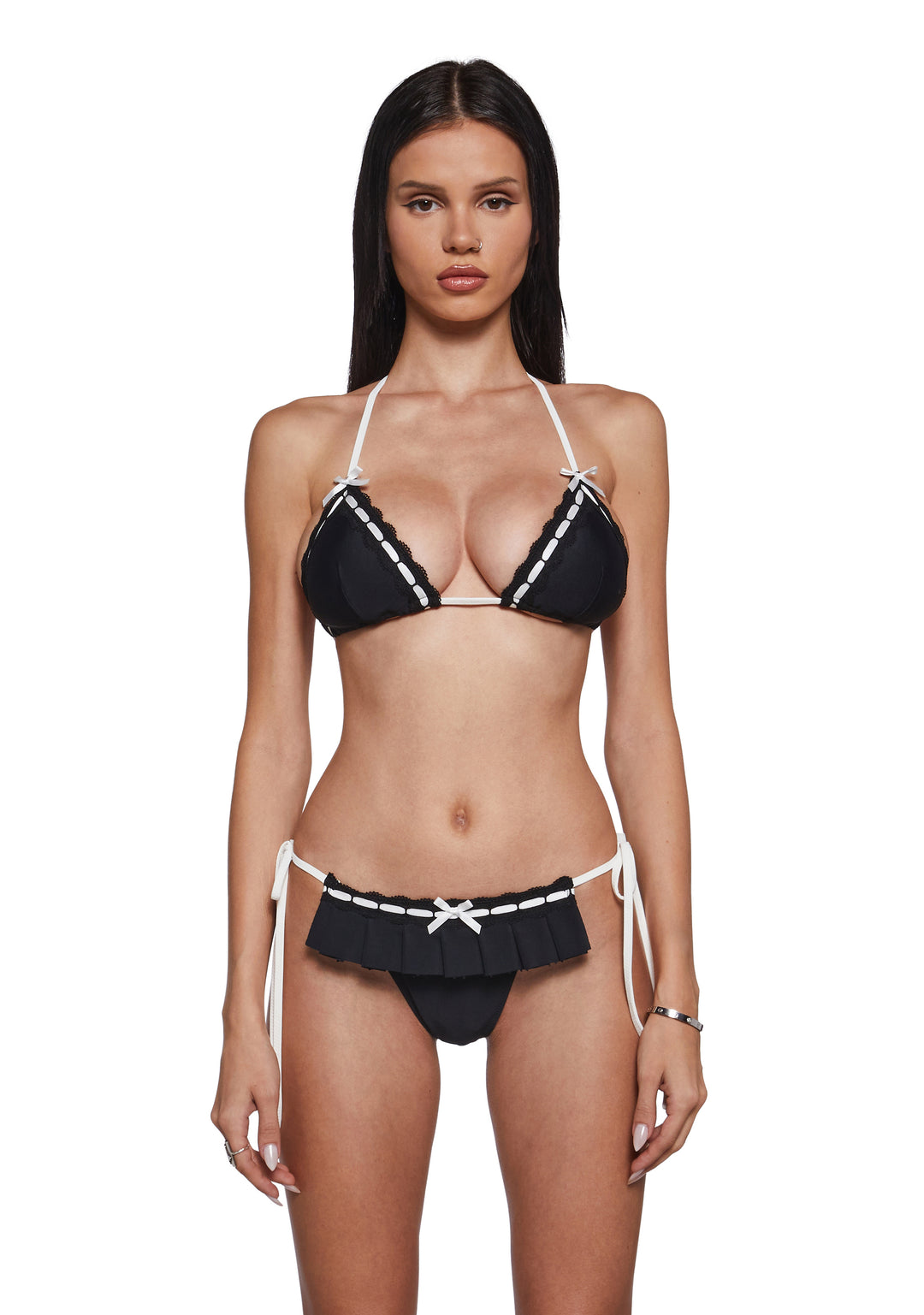 Womens Ribbon Bikini Top And Bottom Set Generation Kiss - Black