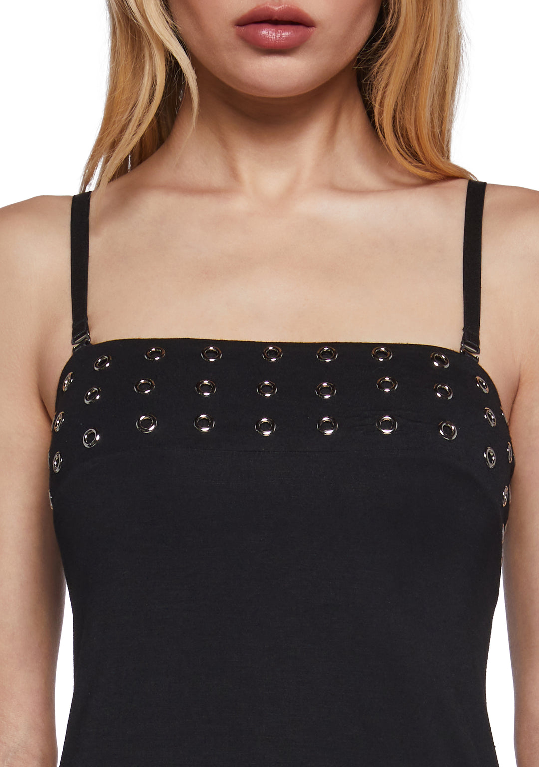 Womens Y2K Grommet Bubble Hem Dress Generation Kiss - Black - Image 5