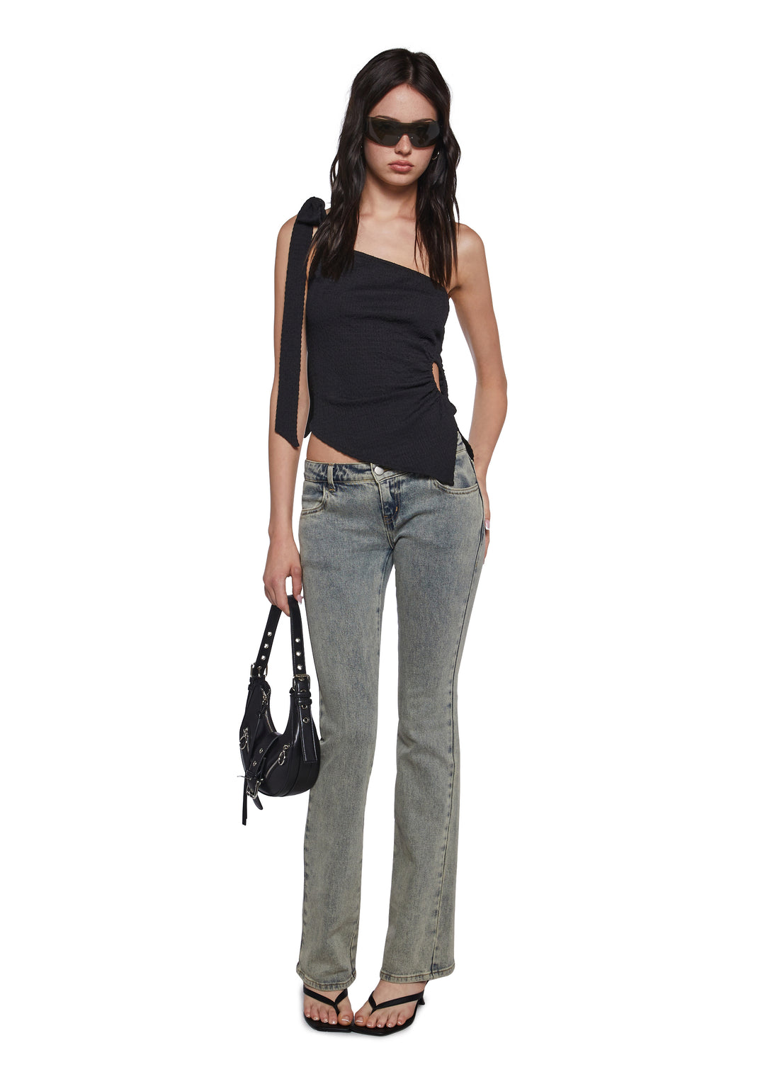 Womens Puckered Asymmetrical Top Sugar Thrillz - Black - Image 2