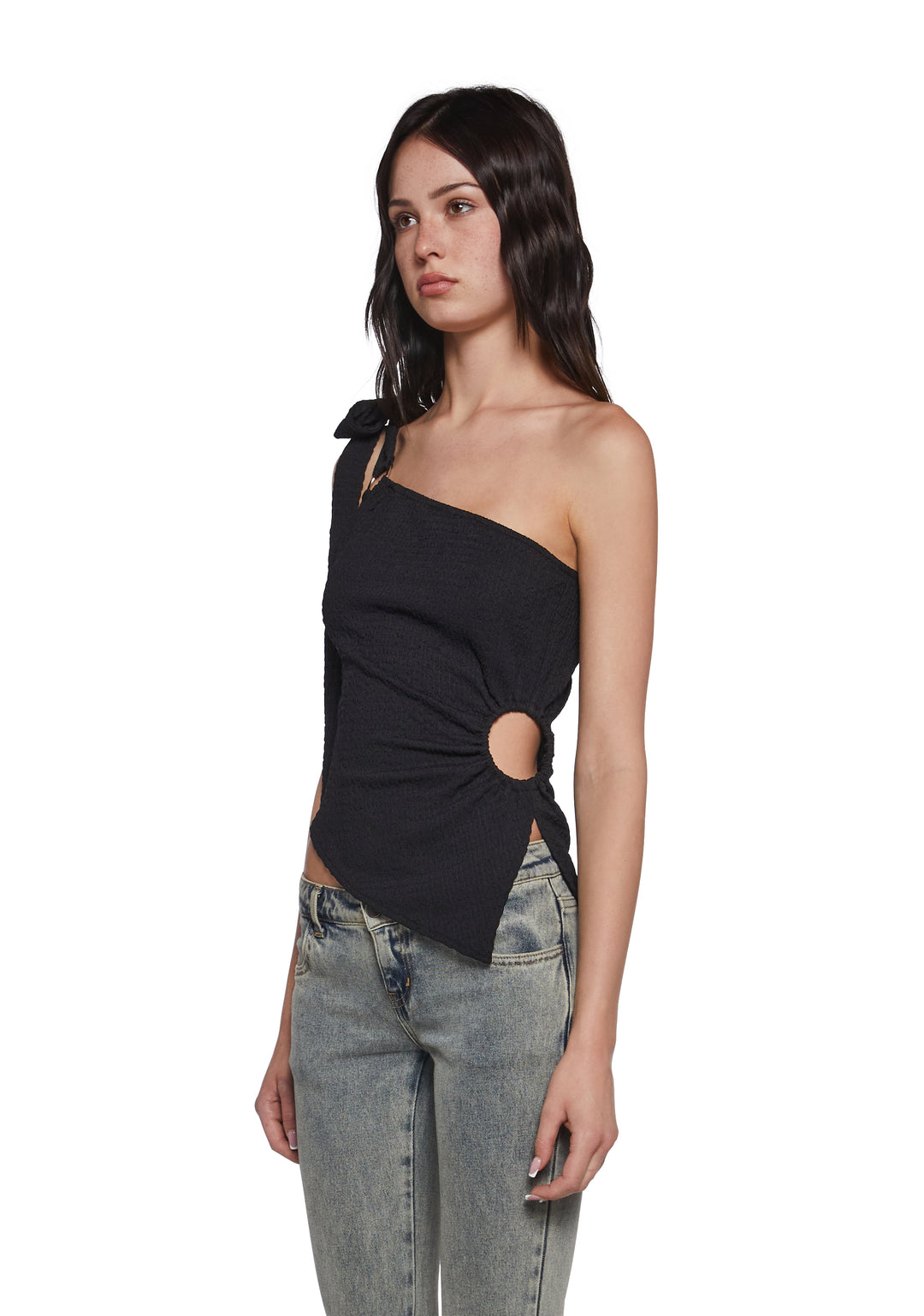 Womens Puckered Asymmetrical Top Sugar Thrillz - Black - Image 6