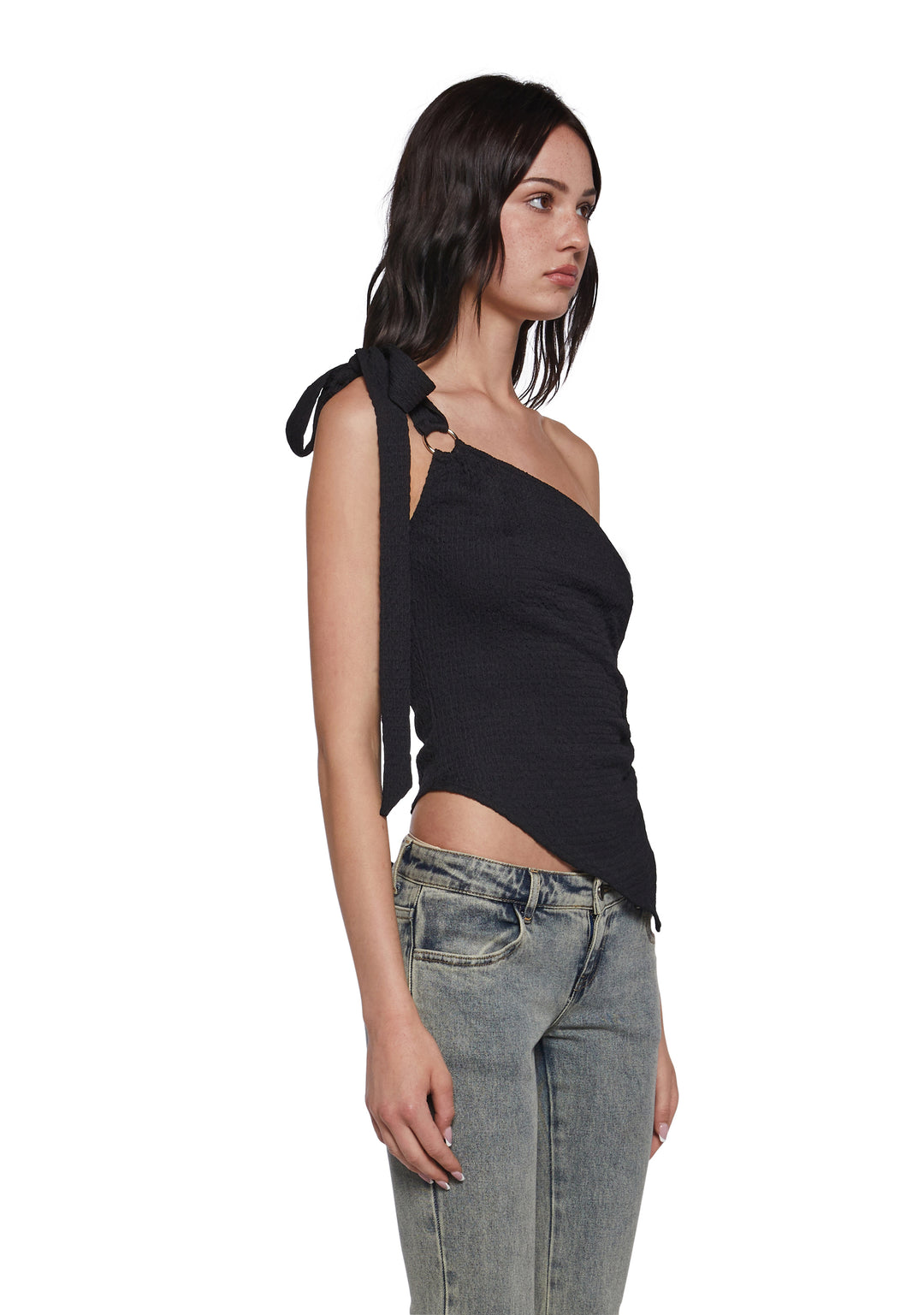 Womens Puckered Asymmetrical Top Sugar Thrillz - Black - Image 3