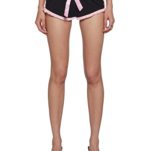 Womens Sexy Ruffled Micro Shorts With Satin Bow Ties Sugar Thrillz - Black