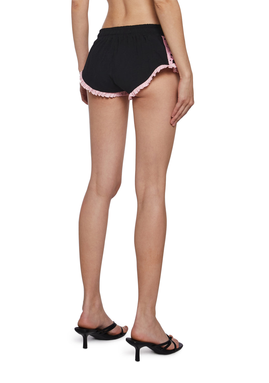 Womens Sexy Ruffled Micro Shorts With Satin Bow Ties Sugar Thrillz - Black - Image 4