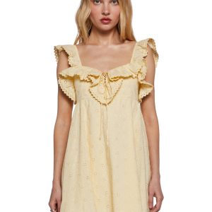 Womens Babydoll Eyelet Lace Ruffle Mini Dress Sugar Thrillz - Yellow