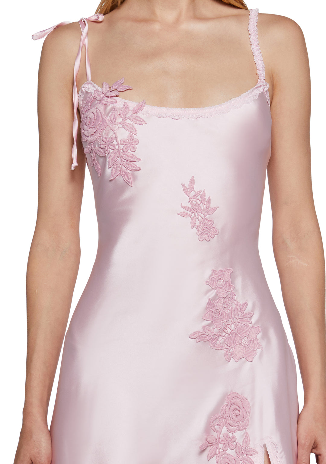 Womens Sexy Date Night Satin Slip Dress With Floral Appliques Sugar Thrillz - Pink - Image 5