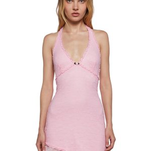 Womens Sexy Y2K Mini Halter Dress With Asymettrical Hem Sugar Thrillz - Pink