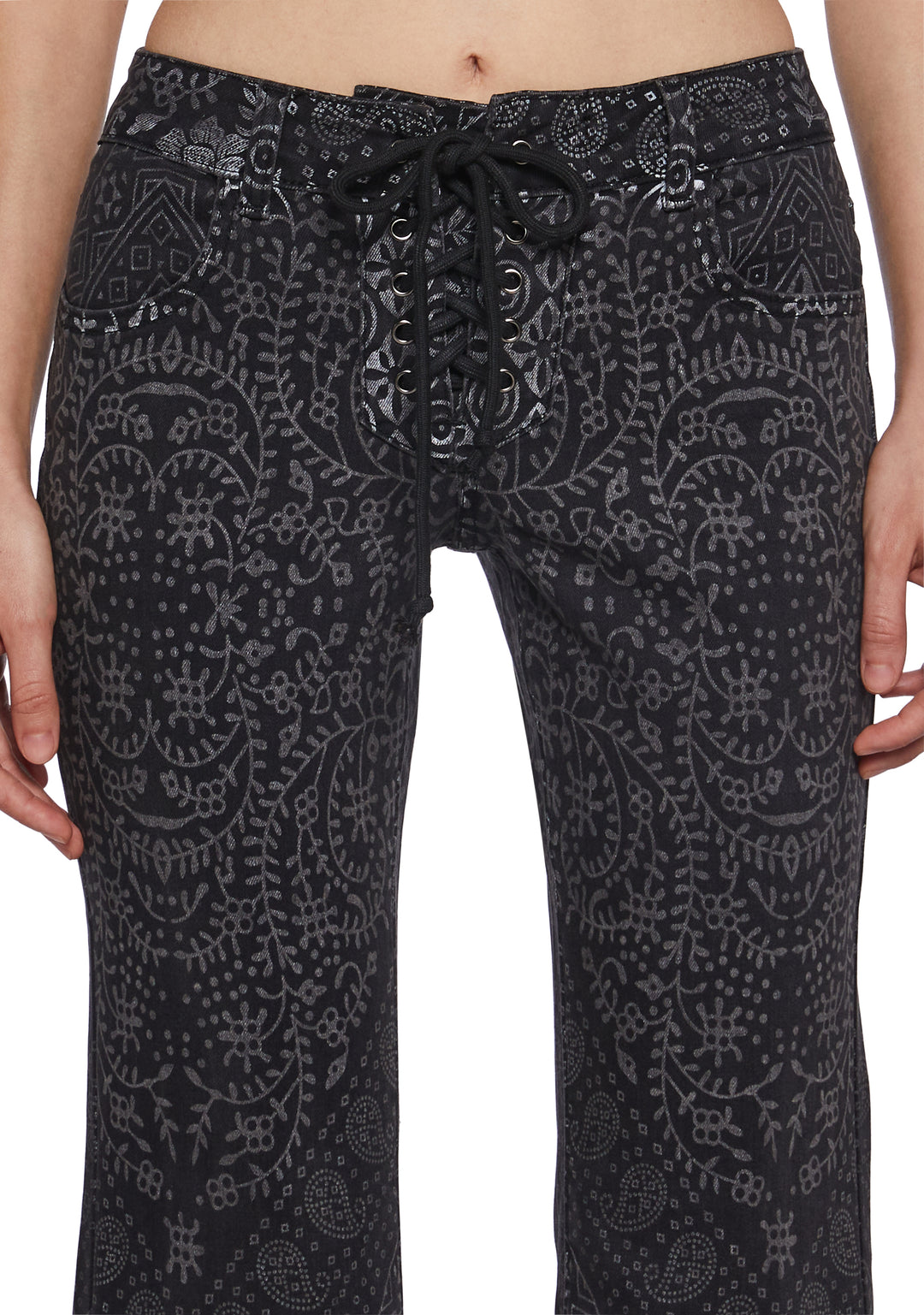 Womens Geo Print Flared Denim Pants Current Mood - Gray - Image 5