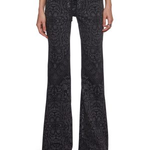 Womens Geo Print Flared Denim Pants Current Mood - Gray