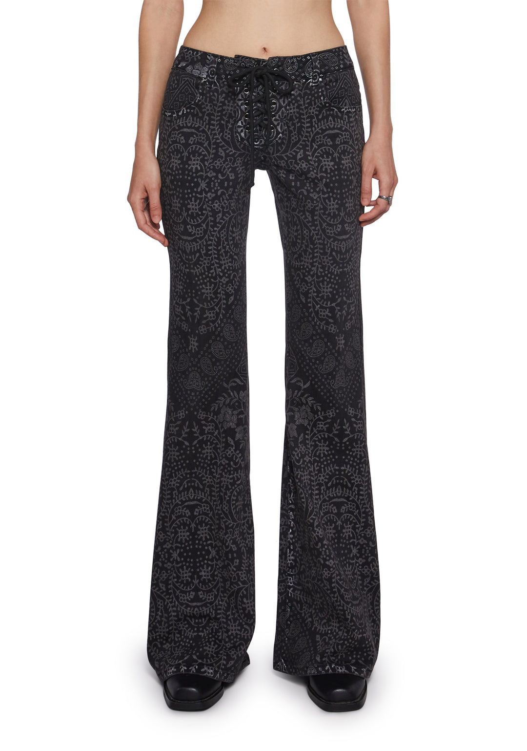 Womens Geo Print Flared Denim Pants Current Mood - Gray