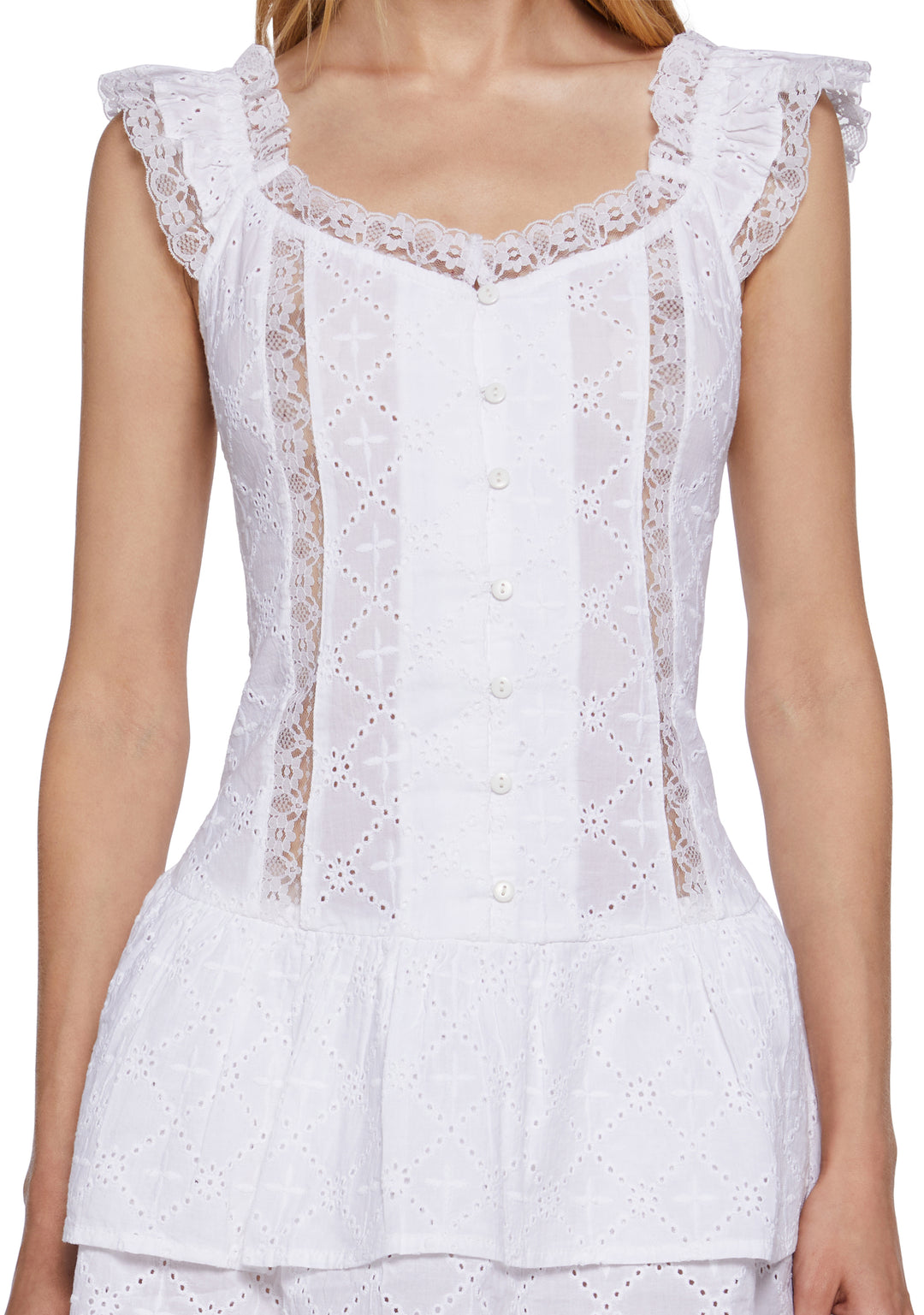 Womens Spring Cotton Eyelet Lace Ruffled Mini Dress Delias - White - Image 5