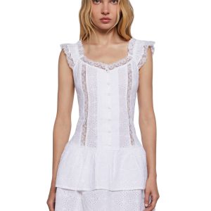 Womens Spring Cotton Eyelet Lace Ruffled Mini Dress Delias - White
