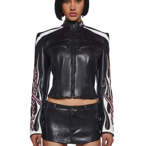 Namilia Hollywood Moto Jacket With Embroidered Design - Black