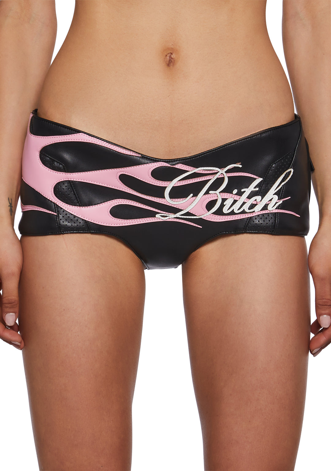 Namilia Mistress Backless Hot Pants With Bitch Embroidered On Front - Black - Image 5