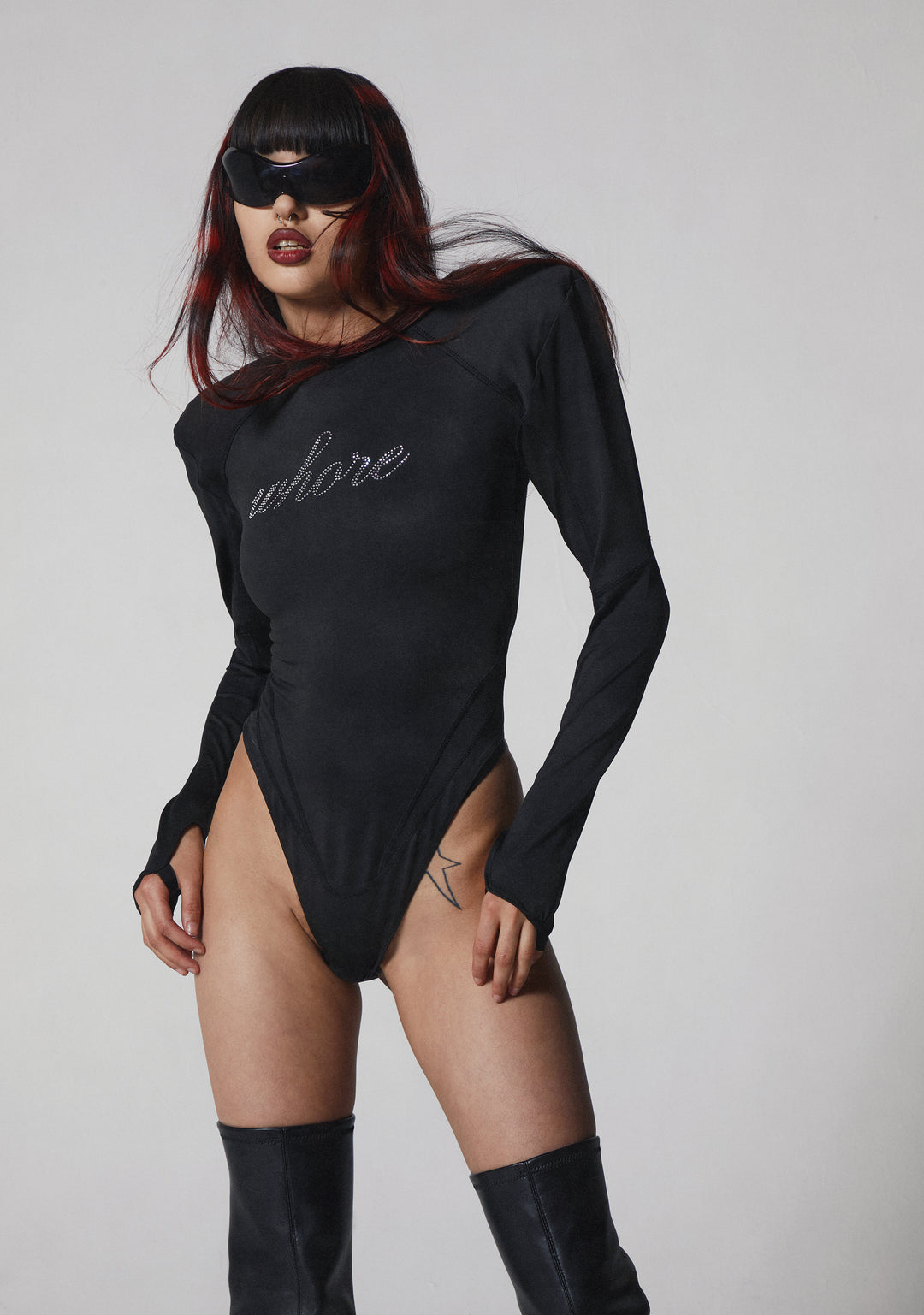 Namilia Crystal Whore Bodysuit Flat Panty - Black - Image 6