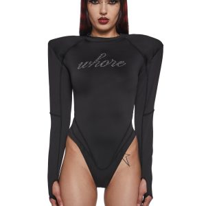 Namilia Crystal Whore Bodysuit Flat Panty - Black