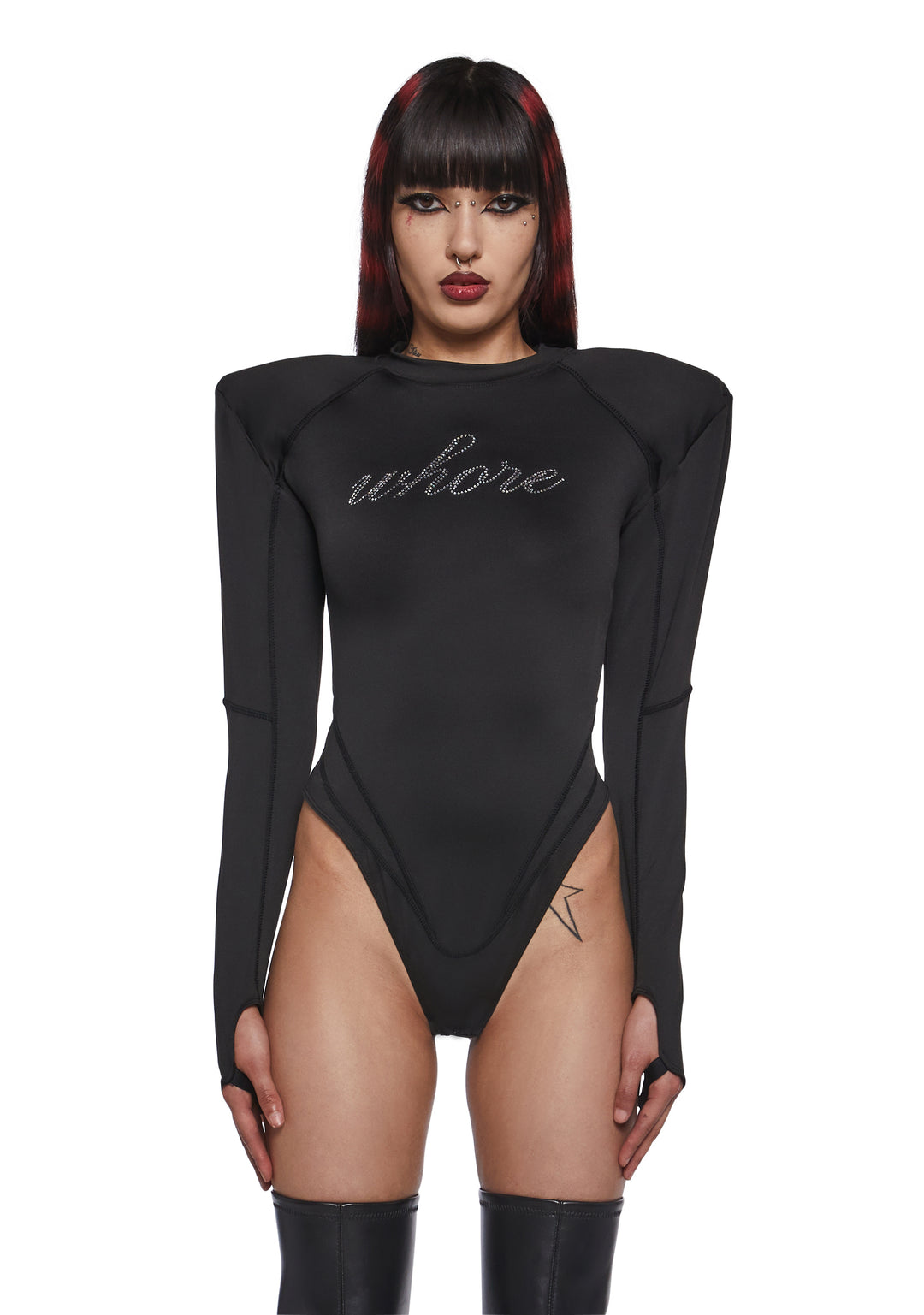 Namilia Crystal Whore Bodysuit Flat Panty - Black