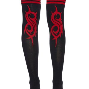 Dolls Kill x Slipknot Thigh High Striped Socks - Black