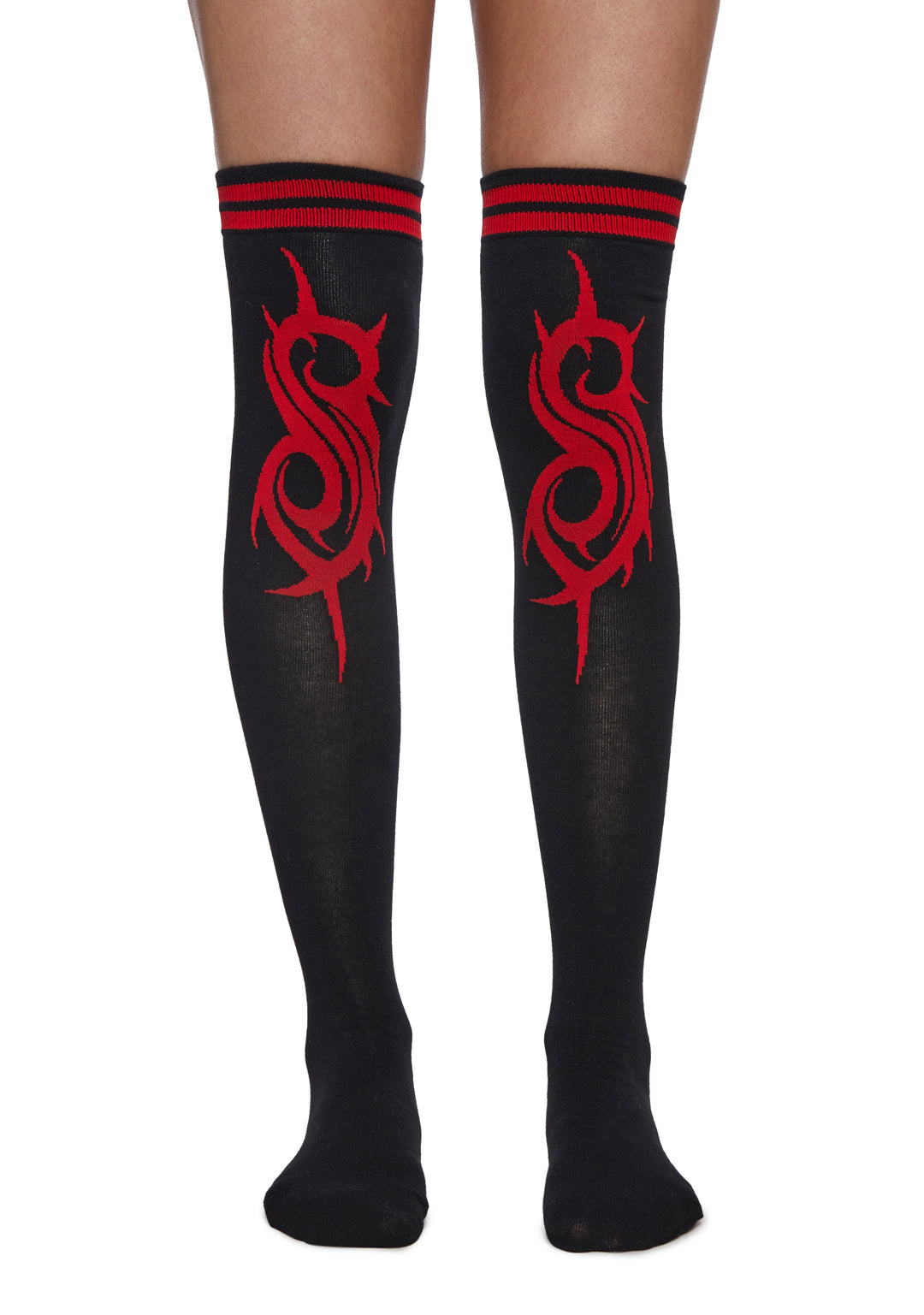Dolls Kill x Slipknot Thigh High Striped Socks - Black