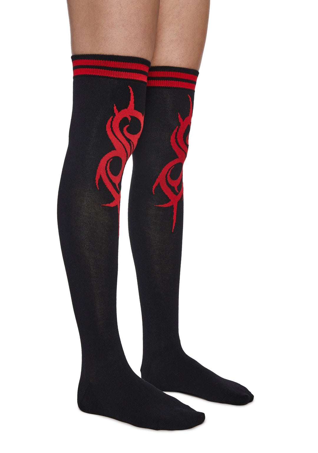 Dolls Kill x Slipknot Thigh High Striped Socks - Black - Image 2