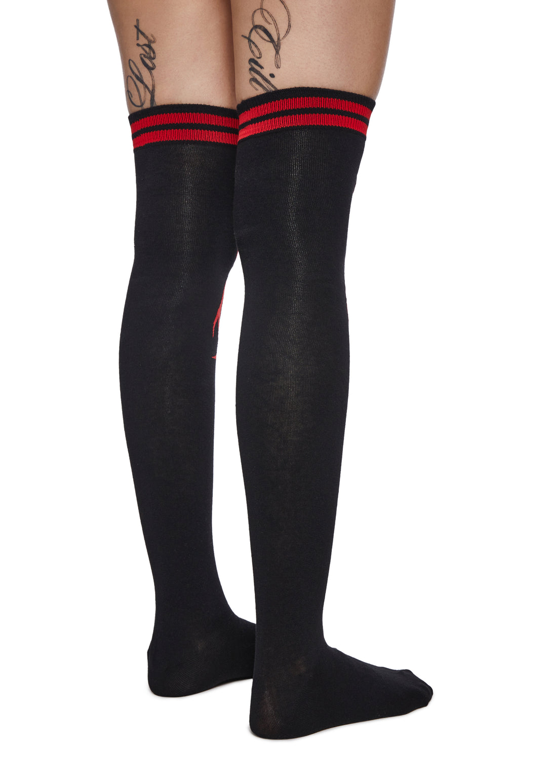 Dolls Kill x Slipknot Thigh High Striped Socks - Black - Image 3