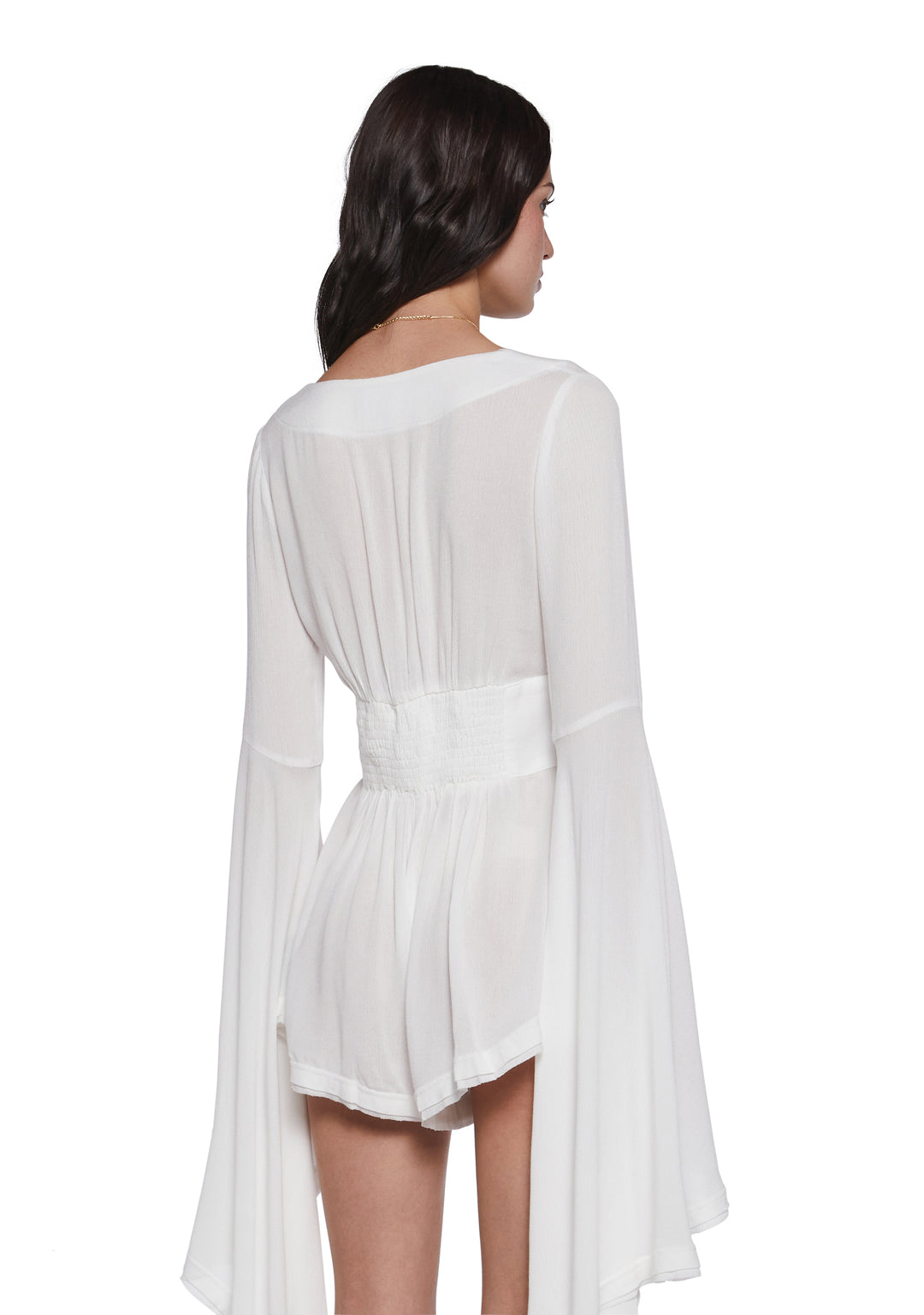 Womens Sexy Boho Gauzy Viscose Romper With Flared Long Sleeves Current Mood - Off White - Image 4