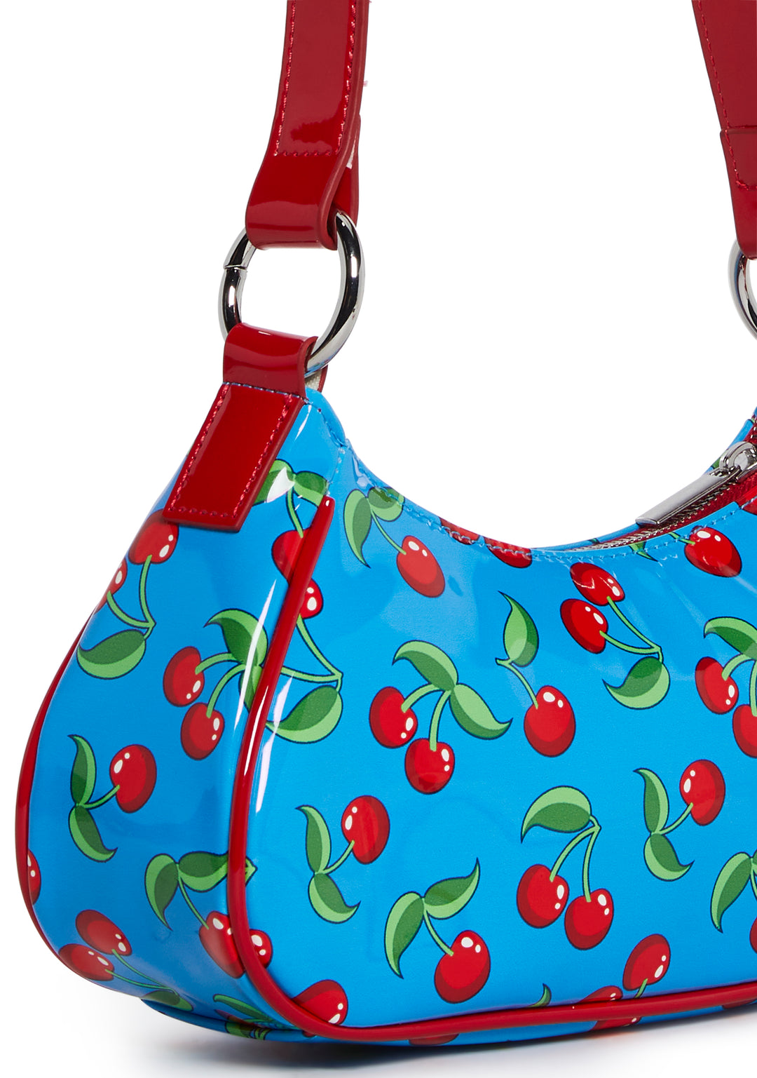 Vinyl Cherry Print Shoulder Bag Current Mood - Blue - Image 5