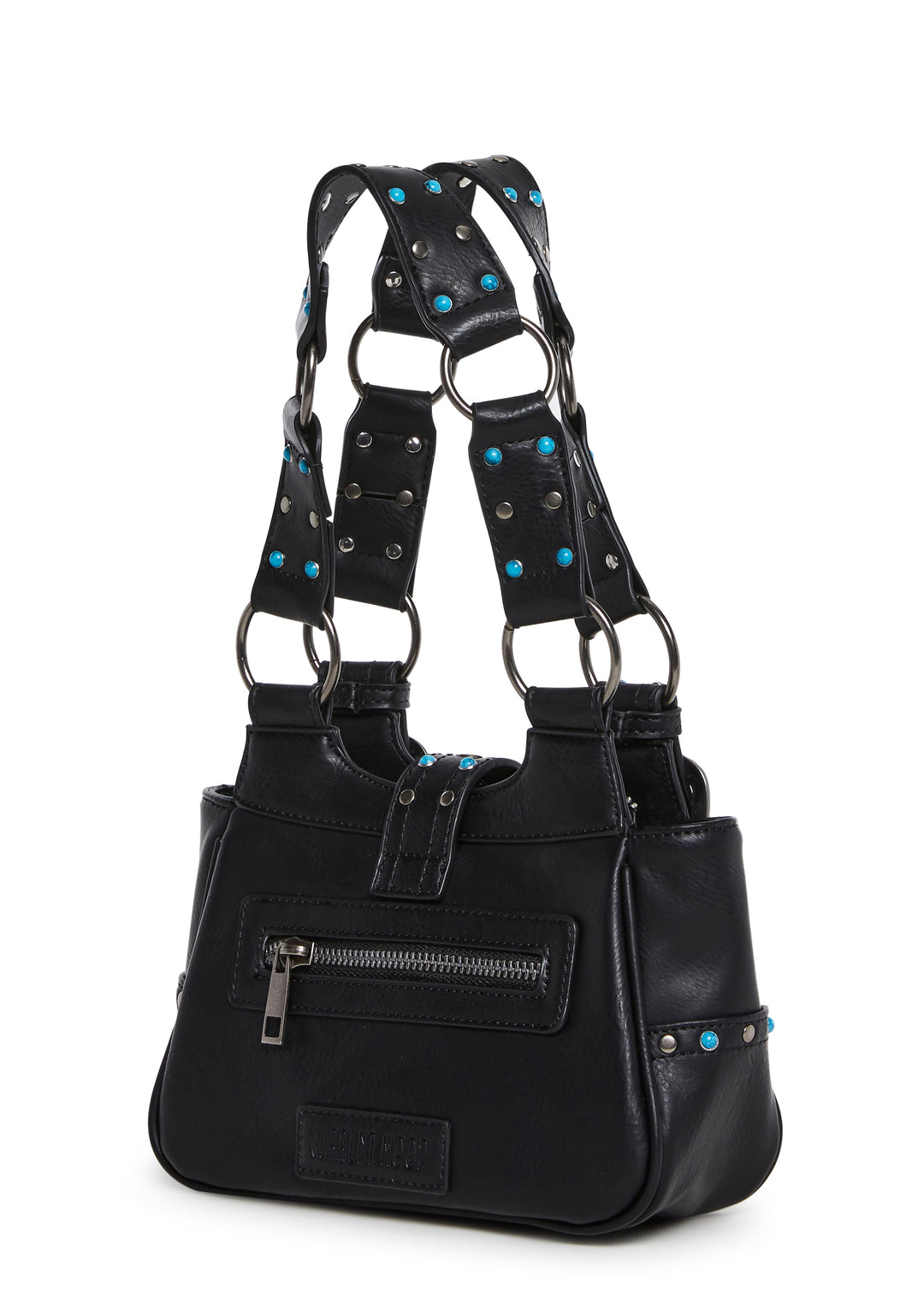Vegan Leather Turquoise Studded Mini Shoulder Bag Current Mood - Black - Image 4