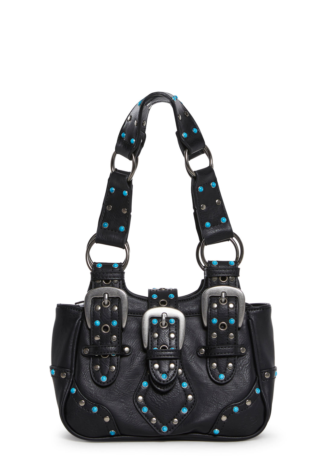 Vegan Leather Turquoise Studded Mini Shoulder Bag Current Mood - Black