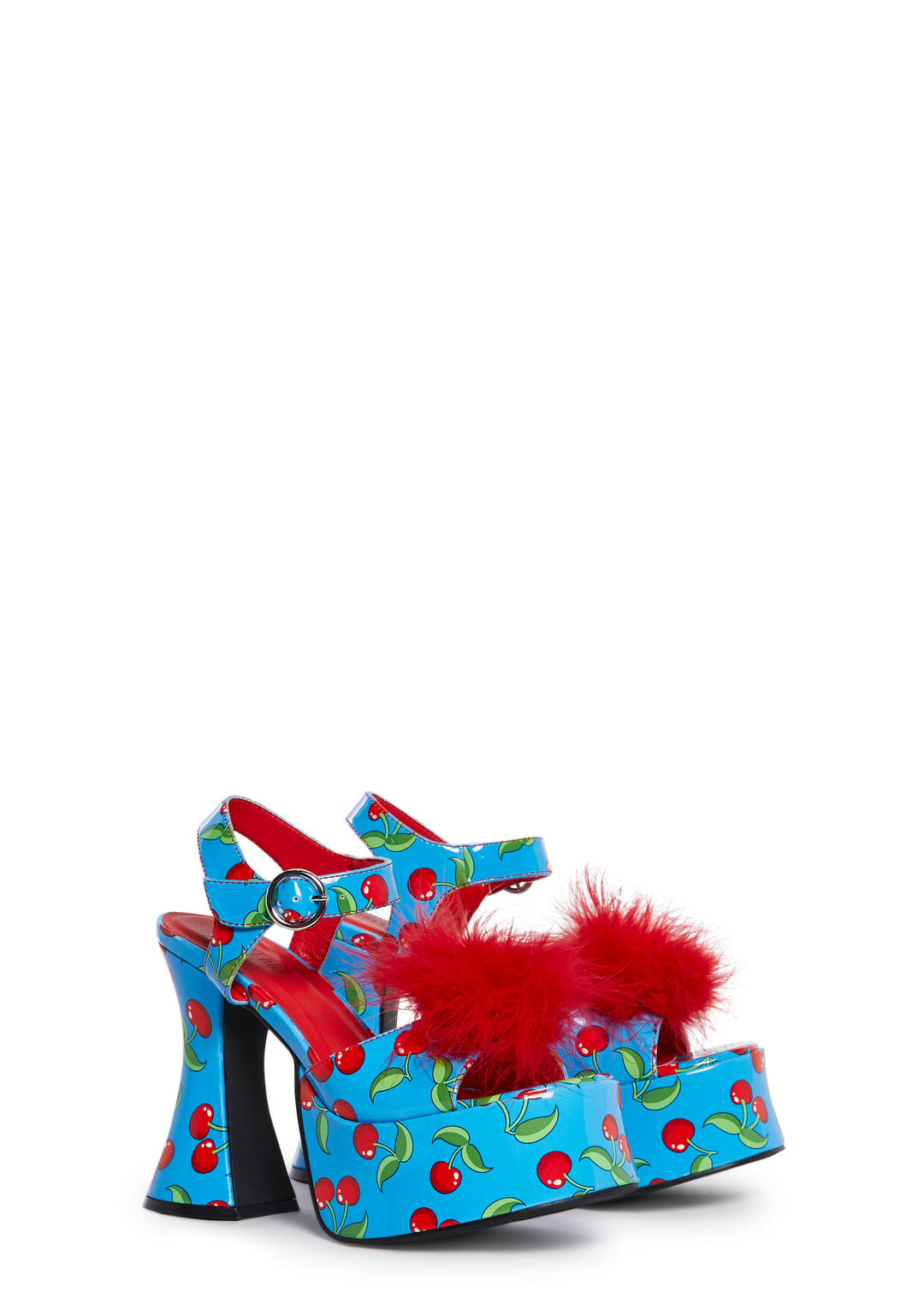Cherry Print Vinyl Platform Sandals Current Mood - Blue - Image 6