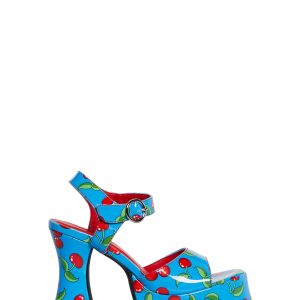 Cherry Print Vinyl Platform Sandals Current Mood - Blue