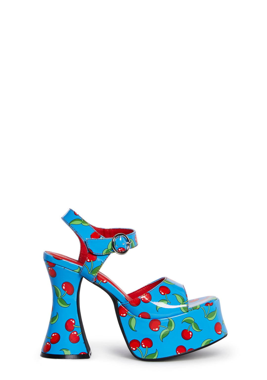 Cherry Print Vinyl Platform Sandals Current Mood - Blue