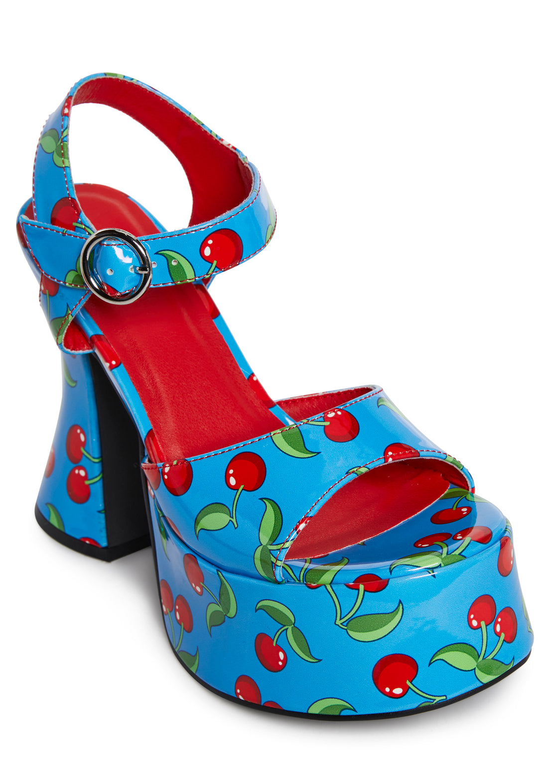 Cherry Print Vinyl Platform Sandals Current Mood - Blue - Image 5