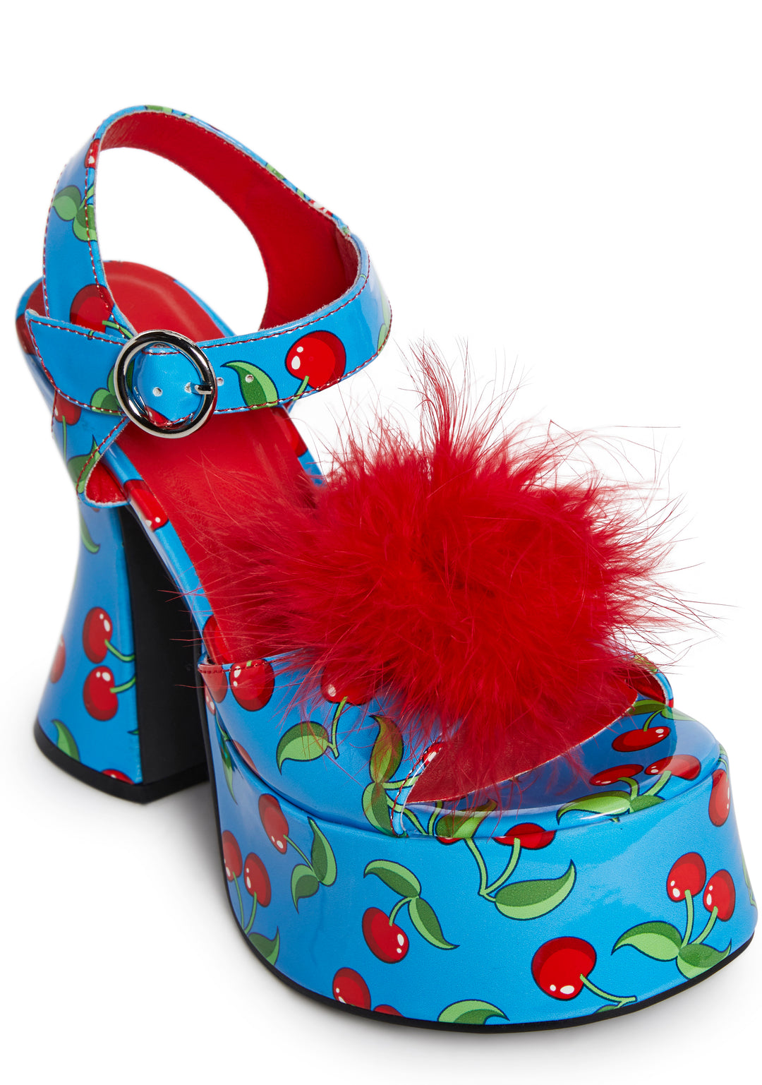 Cherry Print Vinyl Platform Sandals Current Mood - Blue - Image 2