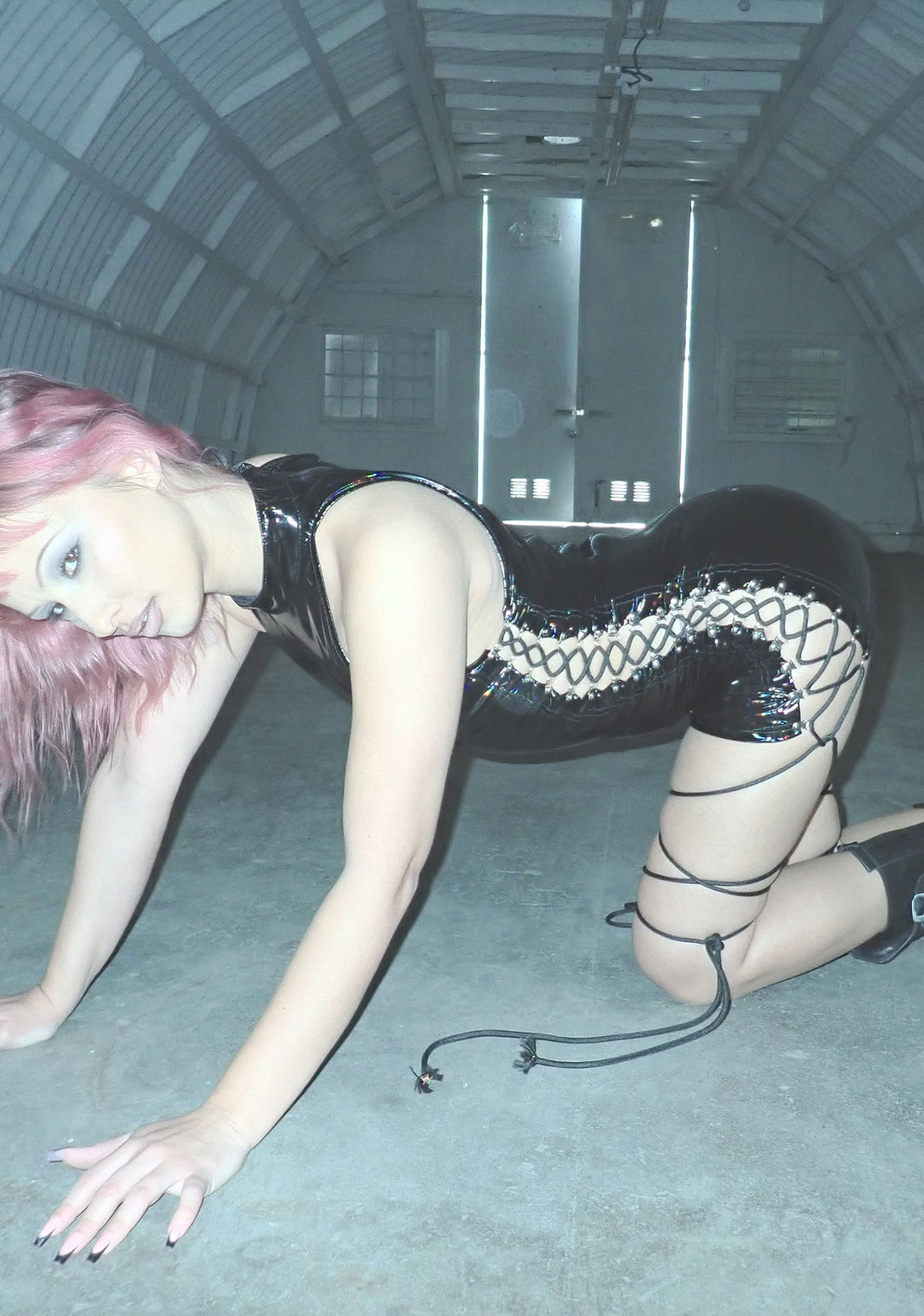 Womens Holographic Mini Dress With Lace Up On Sides Club Exx - Black - Image 8