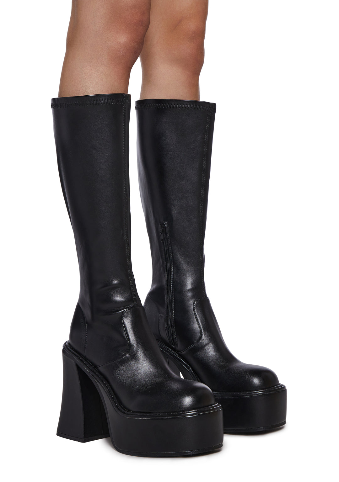 Stretch Knee High Boots With Side Zips Sugar Thrillz - Black - Image 3
