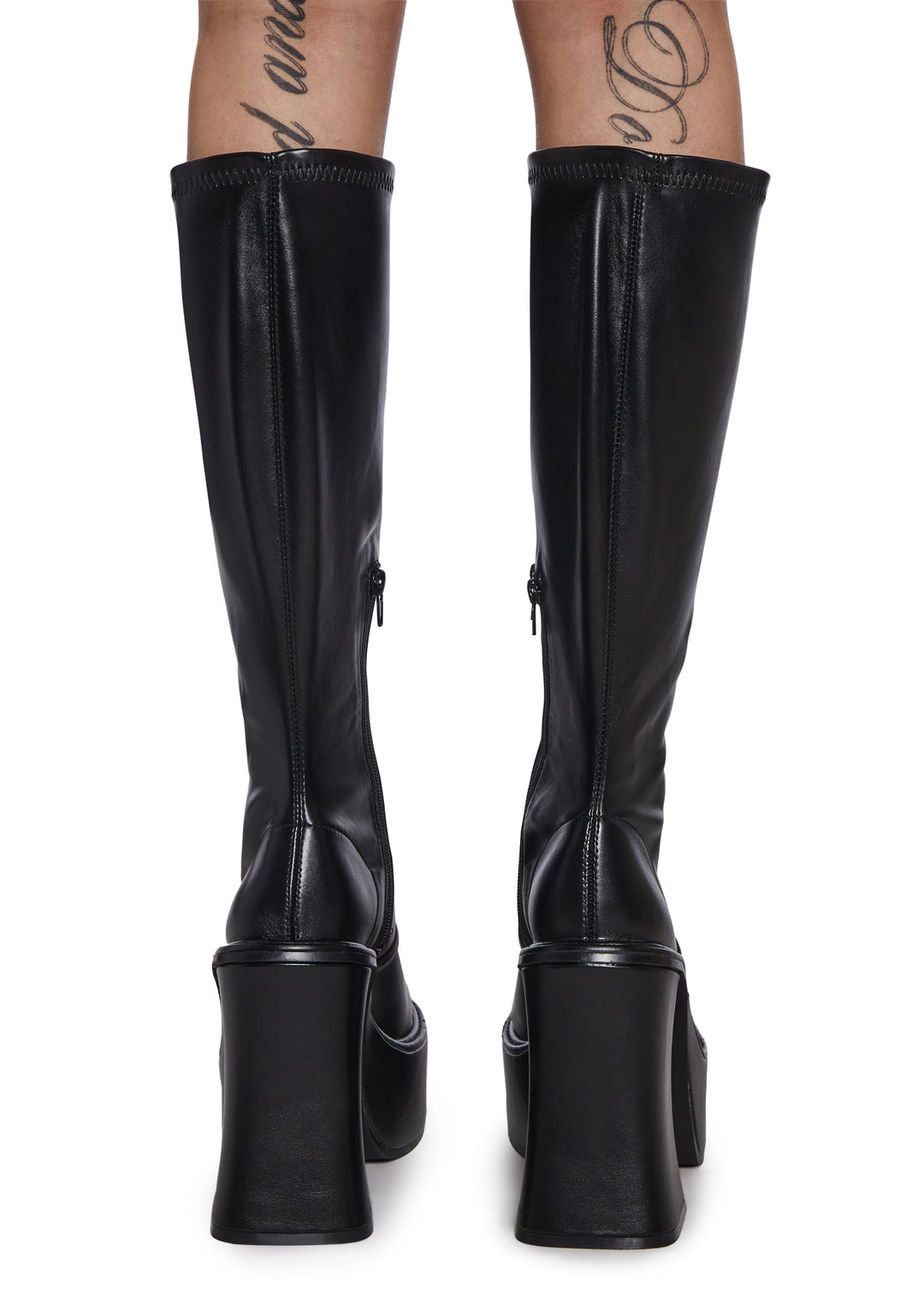 Stretch Knee High Boots With Side Zips Sugar Thrillz - Black - Image 4