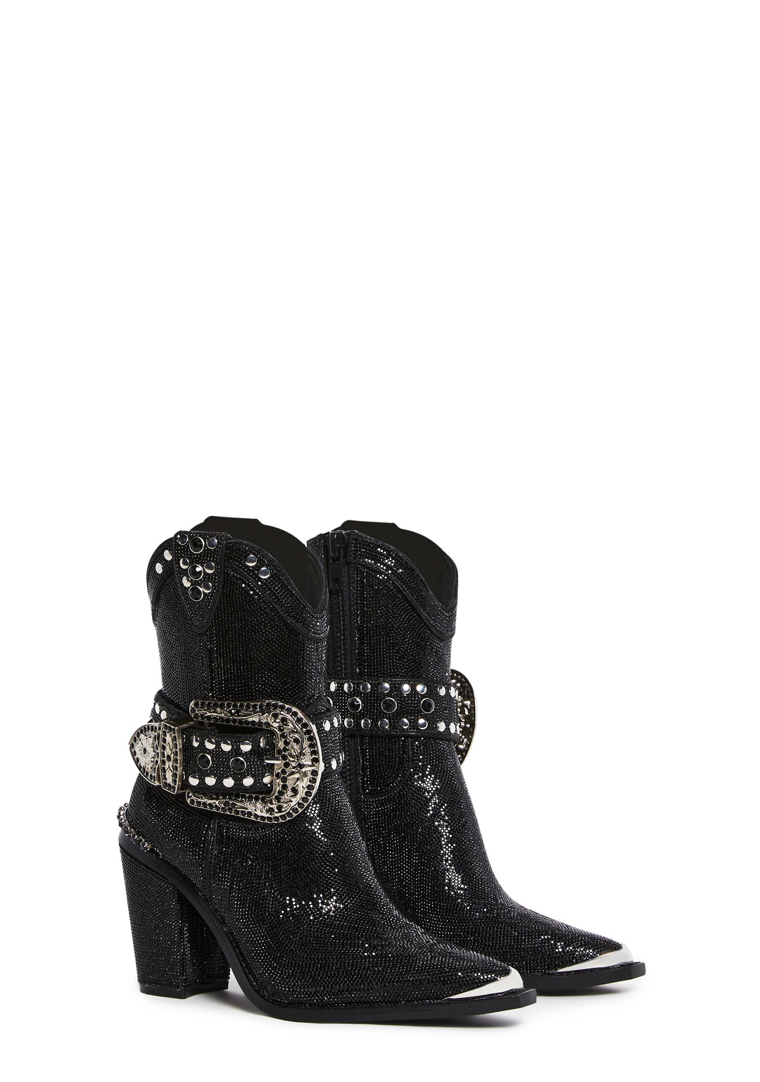 Club Exx Sharp Rhinestone Cowboy Boots - Black - Image 3