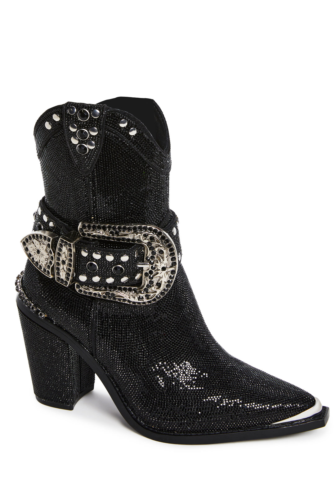 Club Exx Sharp Rhinestone Cowboy Boots - Black - Image 2
