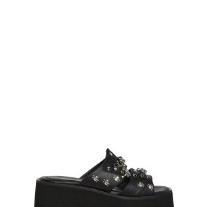 Demonia Ashes-08 Chunky Platform Slides With Skull And Crossbones - Black