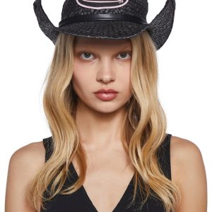 Von Dutch Raffia Logo Patch Cowboy Hat - Black