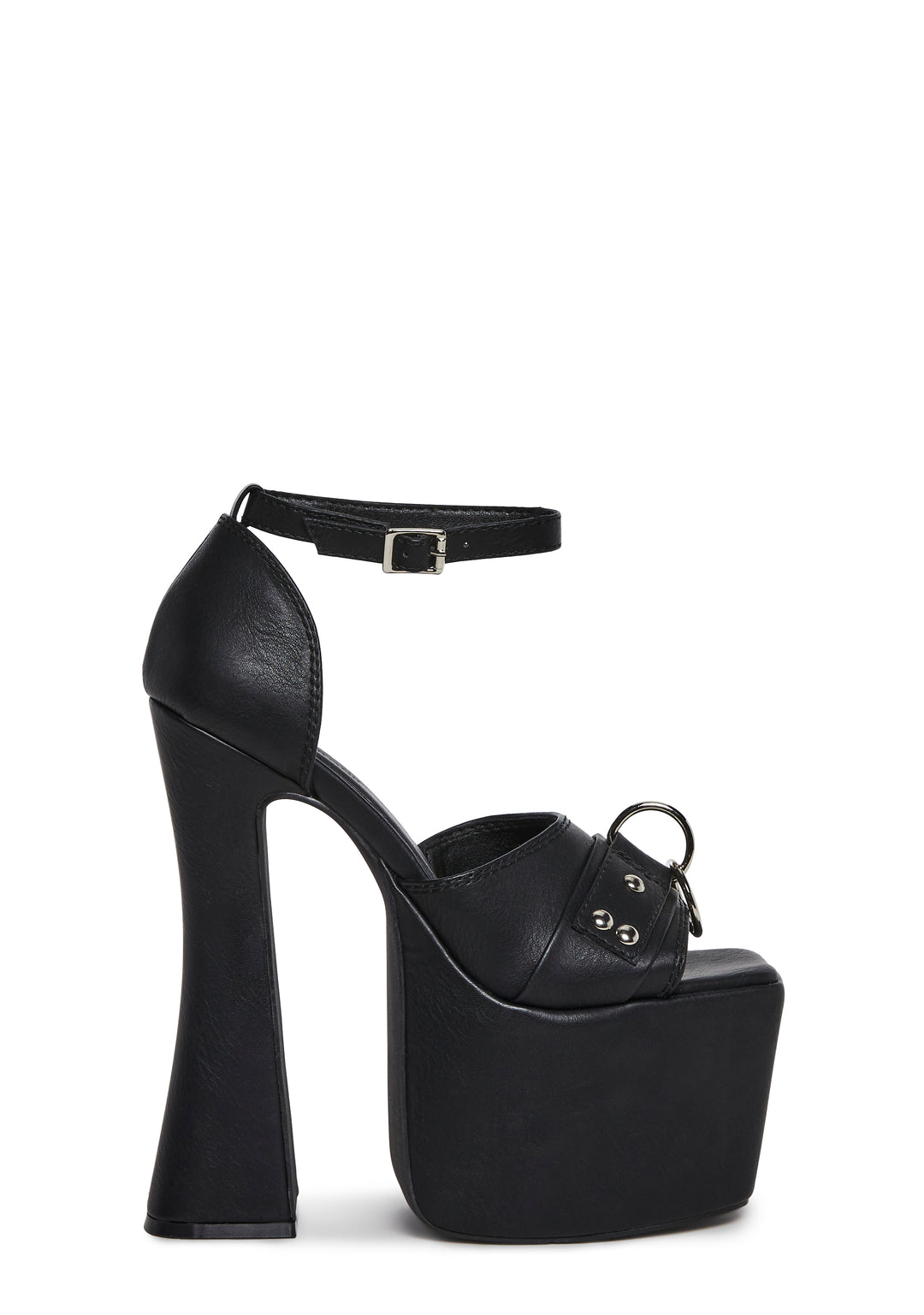 Vegan Leather Platform Sandal Heels With O Ring Hardware Current Mood - Black