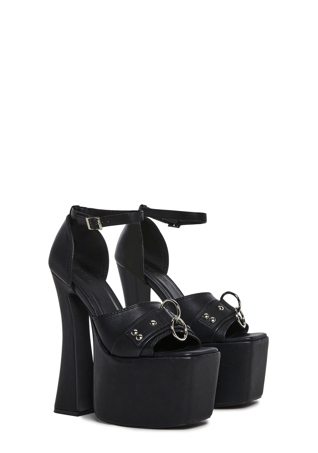 Vegan Leather Platform Sandal Heels With O Ring Hardware Current Mood - Black - Image 3