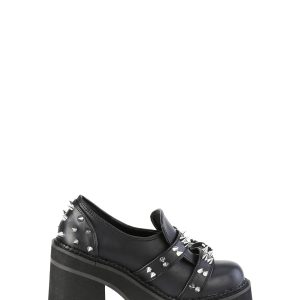 Demonia Assault-38 Platform Loafers With Skull Buckles - Black