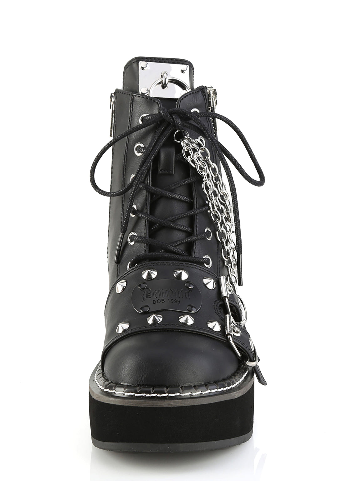 Demonia Emily-57 Platform Ankle Boots With Chains - Black - Image 4