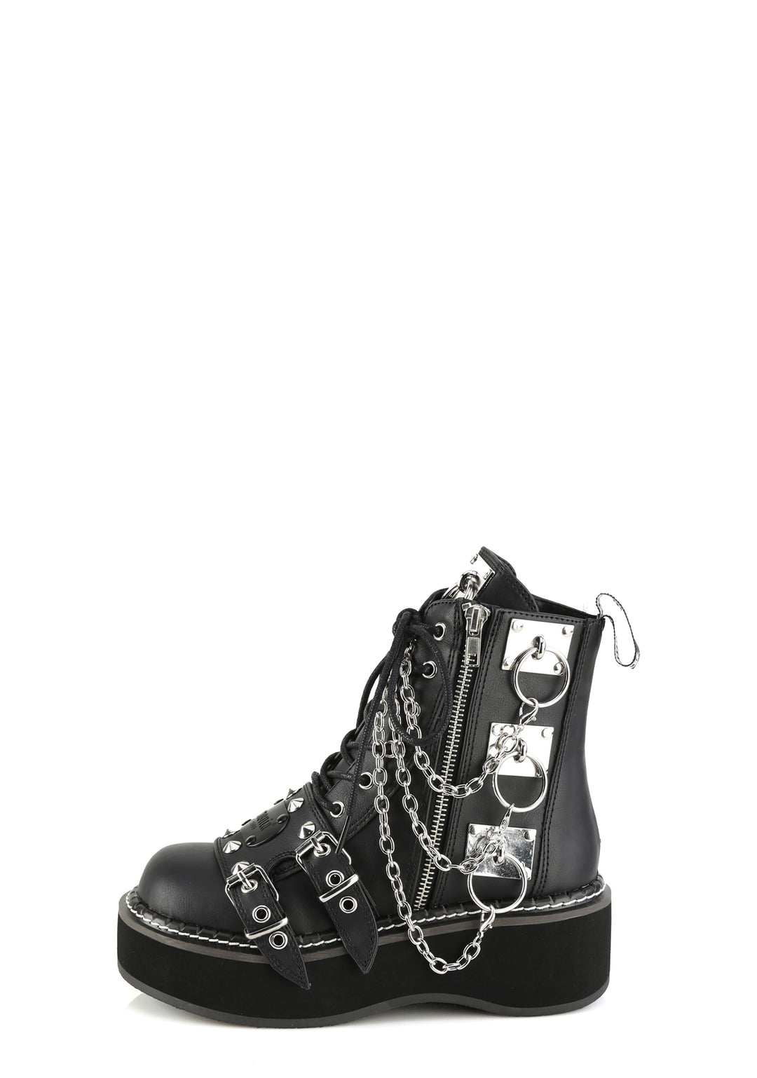 Demonia Emily-57 Platform Ankle Boots With Chains - Black - Image 2