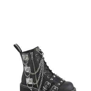 Demonia Emily-57 Platform Ankle Boots With Chains - Black